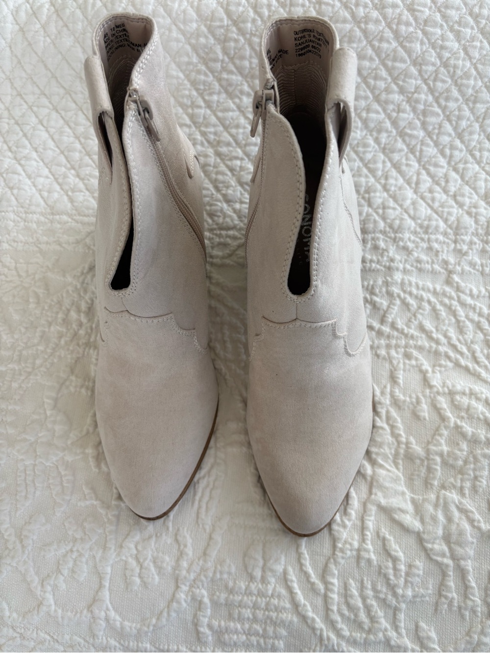 Sonoma Cream Suede Ankle Booties with Side Zip Size 10M